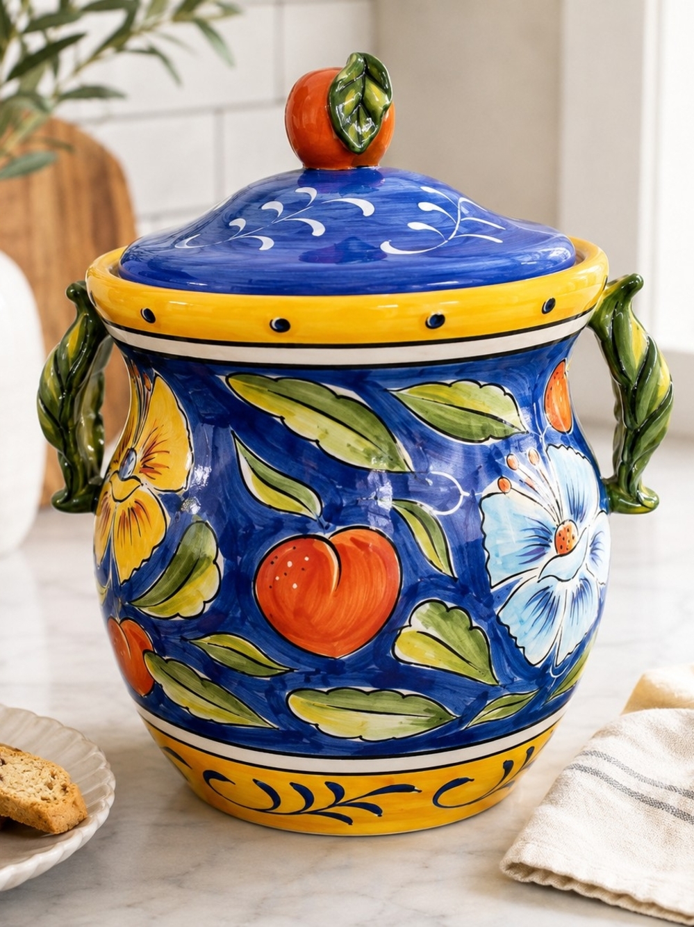 Clay Art Amalfi Hand Painted Ceramic Cookie Jar 14” NWOT